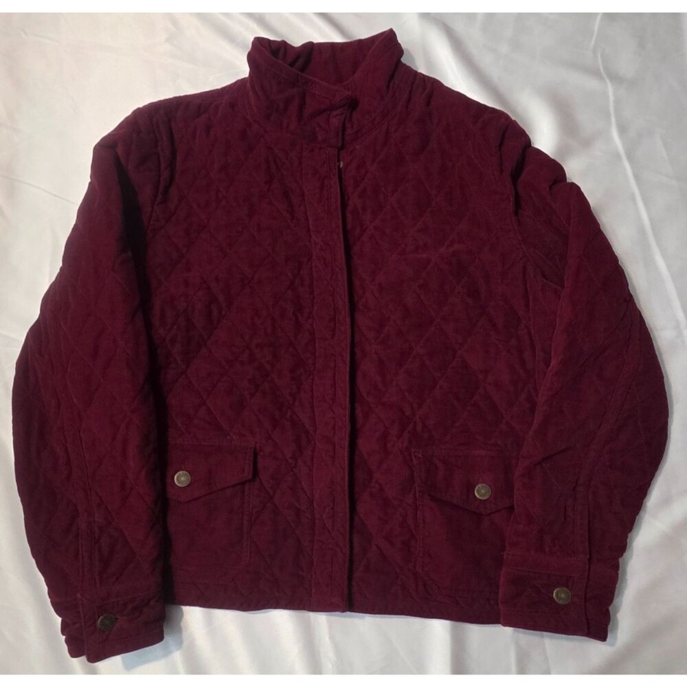 Eddie Bauer Womens XL Maroon Corduroy Quilted Jacket Full Zip Outdoor Outerwear